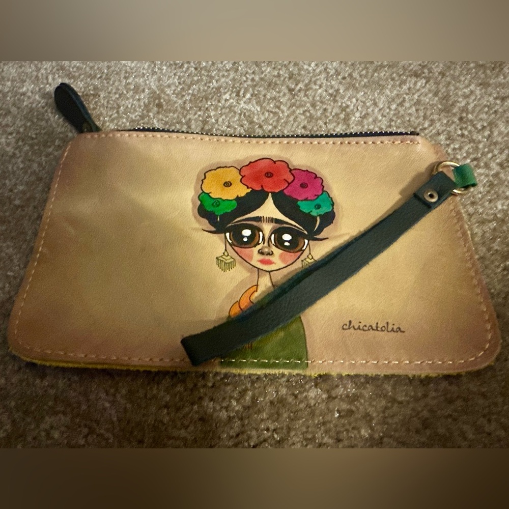 FRIDA KAHLO Hand Painted Leather Wristlet